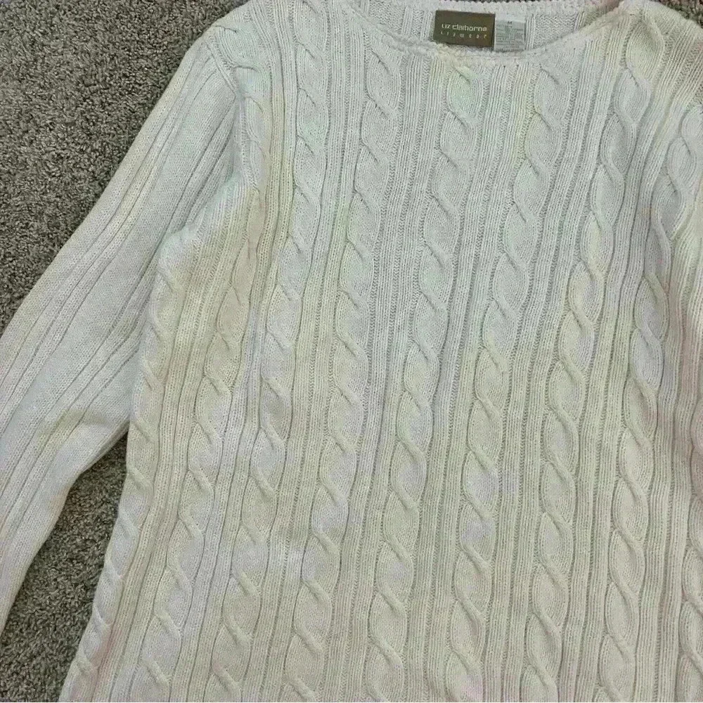 Liz Claiborne off-white crew neck cable knit sweater women's size Medium